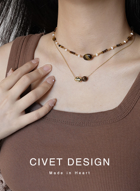 复古轻奢串珠项链女秋冬雅丹风优雅气质毛衣链简约百搭叠戴锁骨链