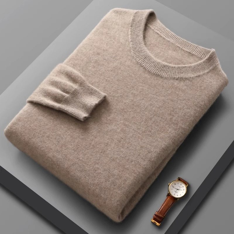 Round neck cashmere sweater men's pure cashmere bottoming sweater jacket cardigan sweater men's autumn high-end knitted sweater top