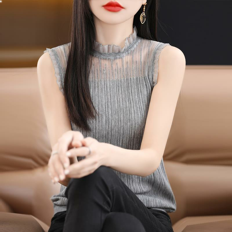 法式时尚花边领背心女秋冬网纱半高领打底衫假领蕾丝内搭无袖上衣,淘宝优惠券,粉丝福利购,淘宝优惠卷