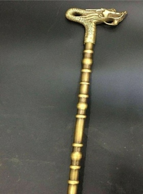 纯铜龙头拐杖铜拐杖拐棍手杖老人拐杖送老人防滑防摔实用铜摆件