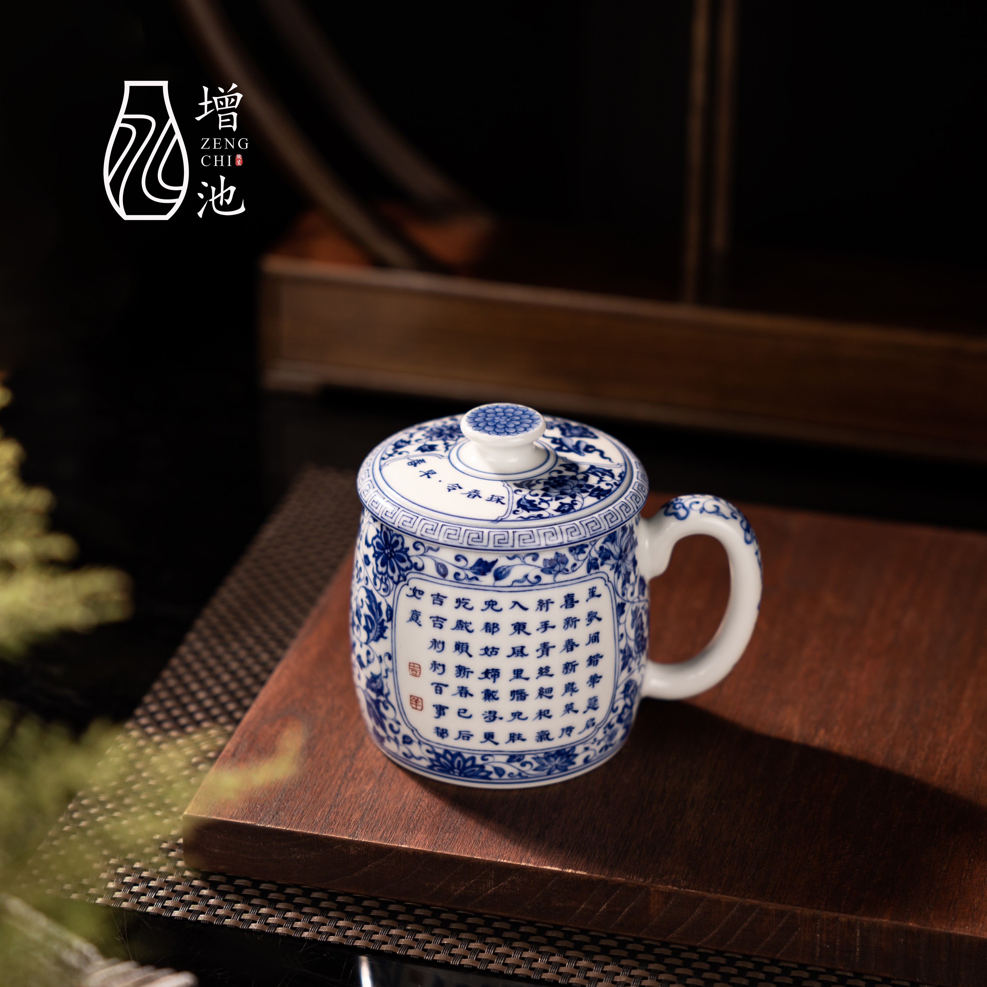 增池景德镇青花瓷手工手绘青花缠枝博古文茶壶泡茶高端茶具办公杯 - 图0