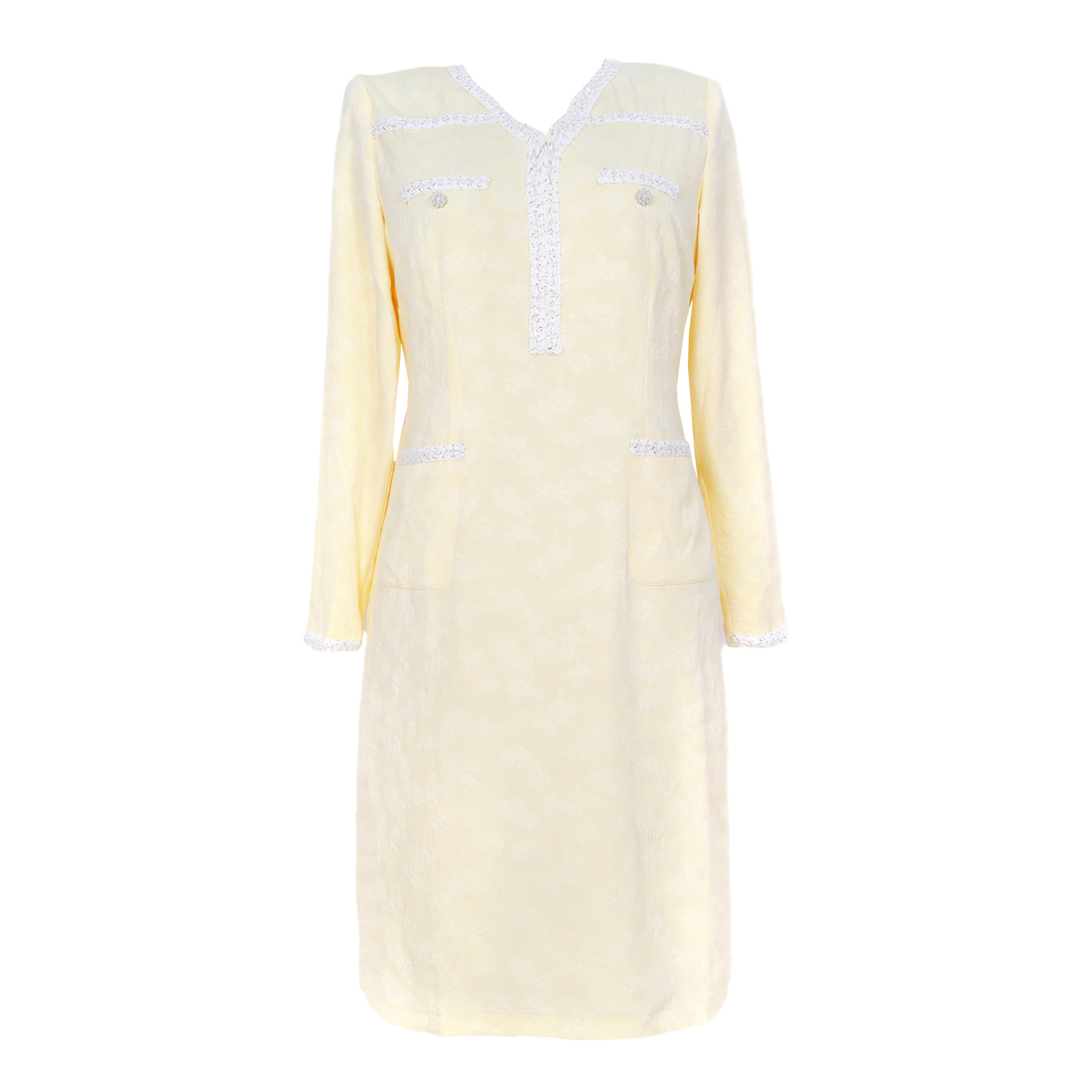 辣妈起义大码女装2025秋冬款胖MM淡黄V领提花香风连衣裙优雅气质