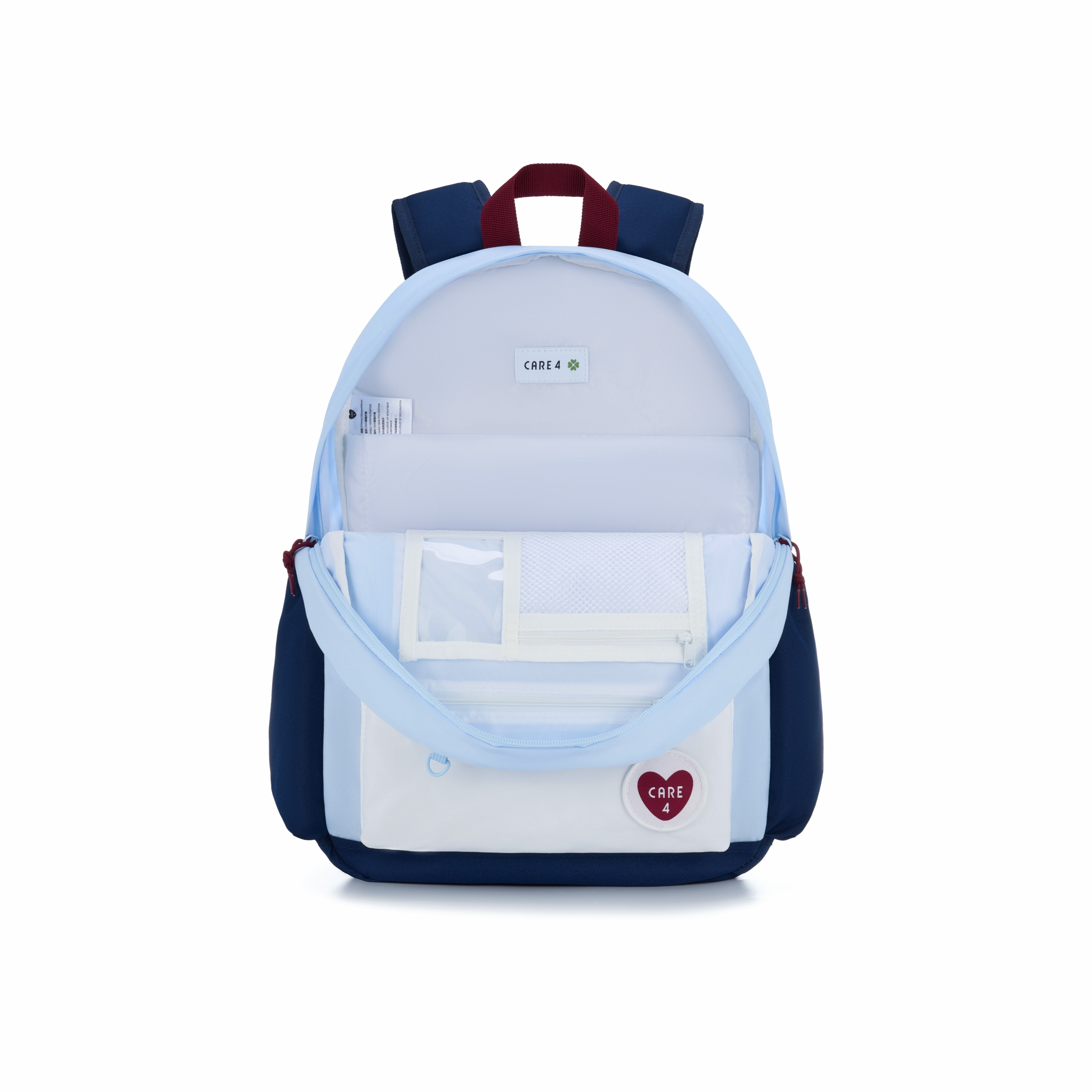 CARE4 Backpack Large Capacity Student School Bag Sports Leisure Backpack White and Blue Color Matching