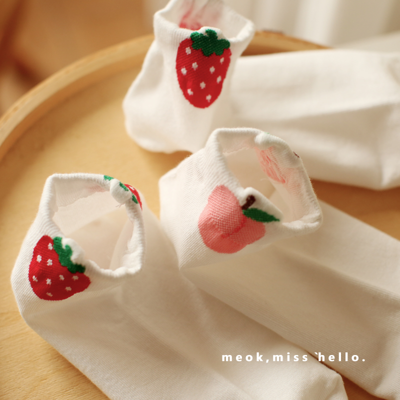 米吉诺拉甜美樱桃草莓水果可爱纯色短袜子少女可爱ins纯棉短筒袜 - 图2