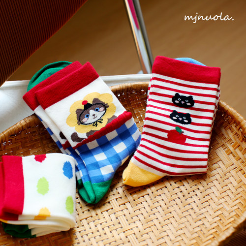 米吉诺拉 春秋无骨可爱猫咪少女巴胺学院风纯棉吸湿透气中筒袜子 - 图2