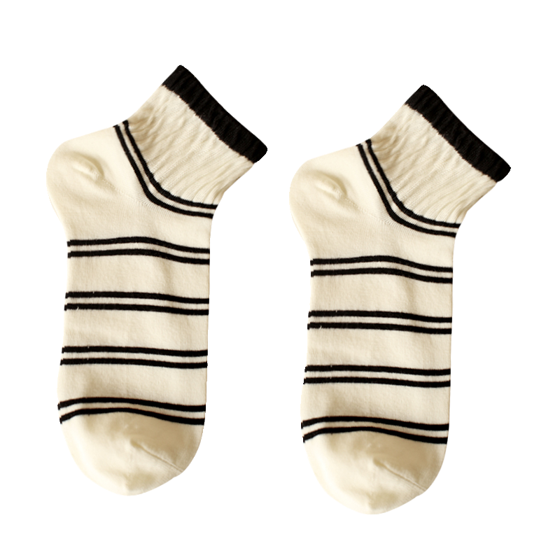 黑白系个性菱格字母刺绣创意ins袜子薄款条纹波浪束口纯棉短筒袜 - 图3