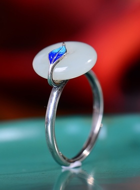 s925银和田玉复古珐琅平安扣戒指女款和田玉戒指2025新款开口指环