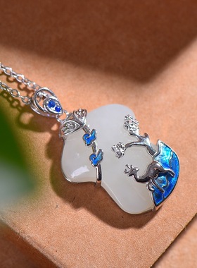 s925银和田玉白玉梅花鹿一路有你