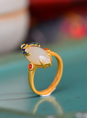 天然和田玉马眼吊坠耳坠戒指s925银镶嵌白玉复古琳琅气质三件套装