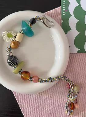 中餐厅9翟潇闻同款挂件钥匙扣串珠编绳朋克串珠流苏钥匙链腰链