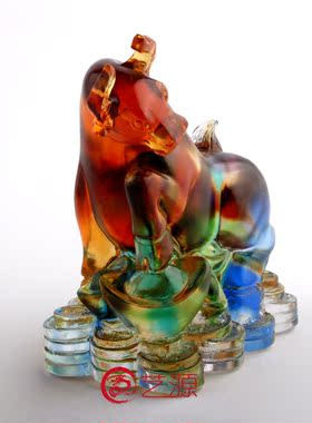 琉璃生肖牛贺寿吉祥物刻字工艺品