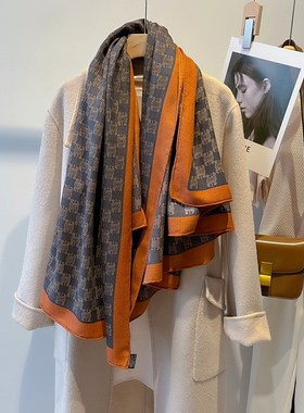 梦回凯旋复古简约真丝羊毛围巾女冬季百搭经典大方巾多功能披肩