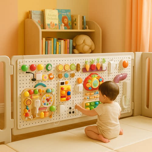 吸盘转转乐忙碌板益智蒙氏早教育儿童宝宝自制洞洞板玩具diy围栏 - 图0