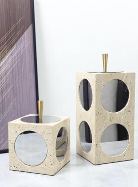 天然黄洞石储物罐干花插花花瓶