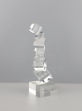 欧式轻奢几何方形叠层水晶摆件客厅卧室玄关书房样板房家居装饰品