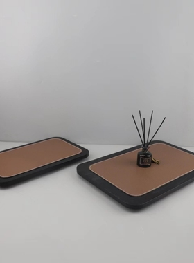 简约木质皮革几何托盘家居摆件