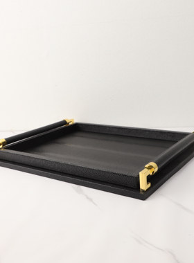 黑色样板房托盘皮革新中式