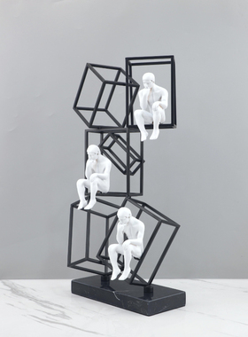 抽象金属框架思考者人物艺术摆件