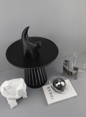 创意黑色高脚条纹塔雁托盘摆件