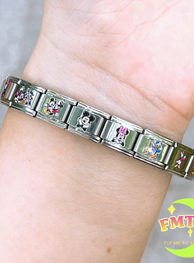 米奇高飞模块手链DIY拼接钢带链原创设计情侣闺蜜女生生日礼物