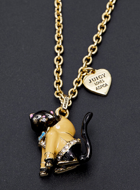 时尚风彩釉镶钻黑色长款毛衣项链