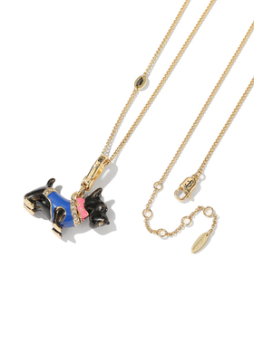镶钻黑色小狗雪纳瑞吊坠项链