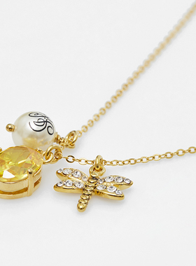 时尚气质蜻蜓宝石珍珠多坠项链