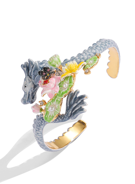 原创时尚荷叶花朵青龙开口手镯