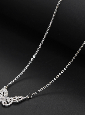 钛钢银色镂空蝴蝶坠项链
