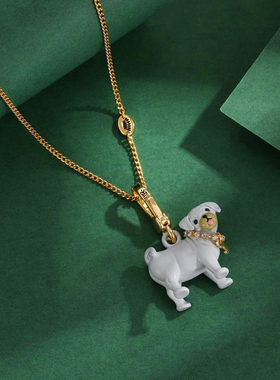 字母水晶灰色沙皮小狗吊坠项链