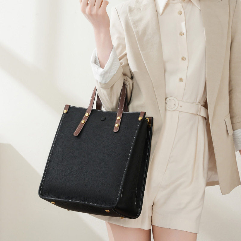 时尚真皮竖款托特包手提包头层牛皮通勤单肩包公文包女软皮斜挎包,淘宝优惠券,粉丝福利购,淘宝优惠卷