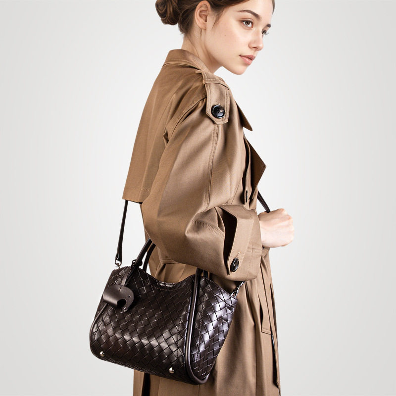 真皮编织纹托特包包女2025秋冬季新款大容量百搭手提斜跨子母女包,淘宝优惠券,粉丝福利购,淘宝优惠卷