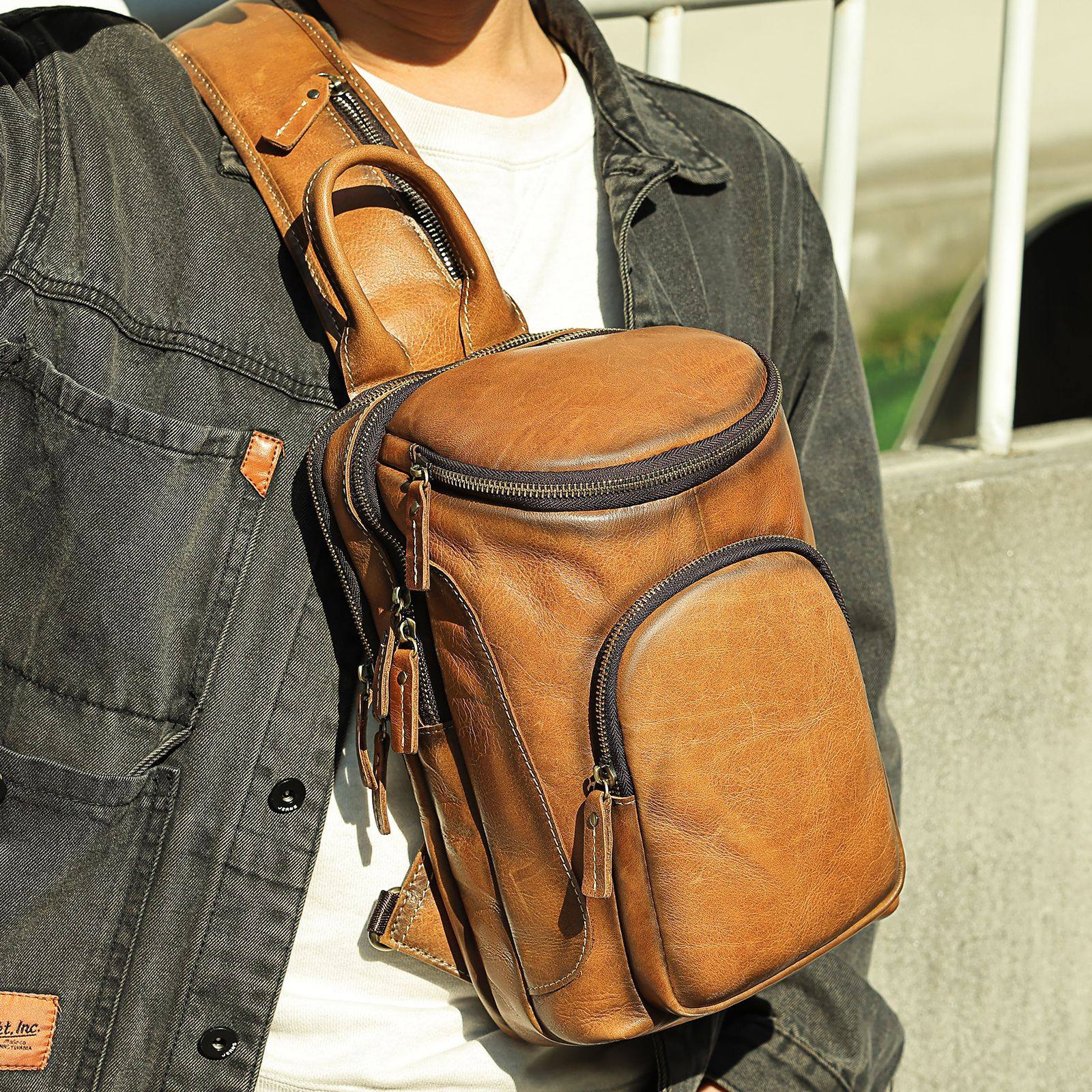 玛轮特真皮男士胸包高级感斜挎包复古大容量头层牛皮单肩包胸前包,淘宝优惠券,粉丝福利购,淘宝优惠卷