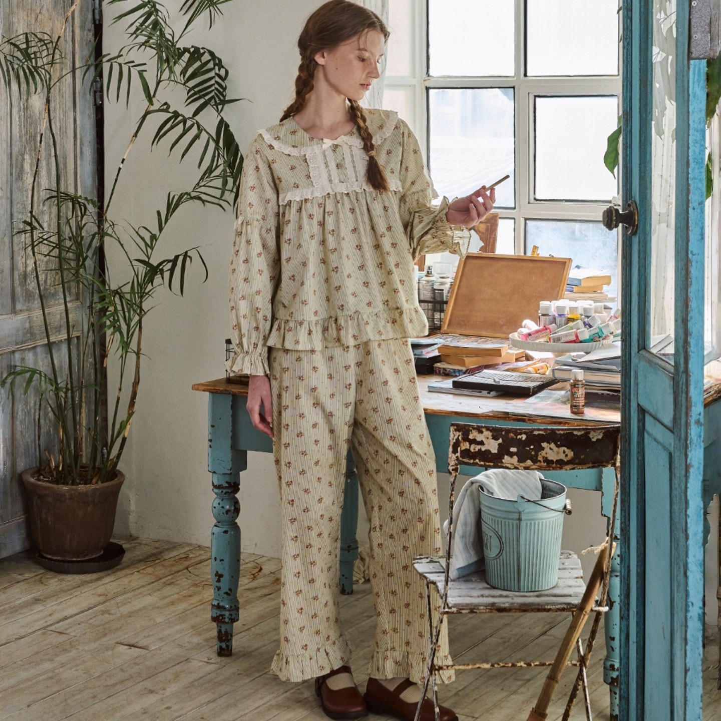 ULLALA韩国睡衣女2026春季纯棉甜美蕾丝边娃娃领碎花长袖家居睡裙,淘宝优惠券,粉丝福利购,淘宝优惠卷