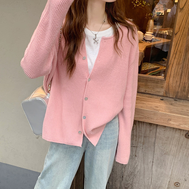 Green sweater jacket women's cardigan thin knit sweater loose long sleeved early spring outfit 2024 early spring new top