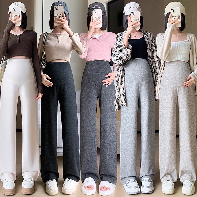 Jingqi Maternity Pants Autumn and Winter 2025 New Outerwear Plus Velvet Thick Glutinous Rice Wide Leg Pants Pregnancy Belly-Free Pants