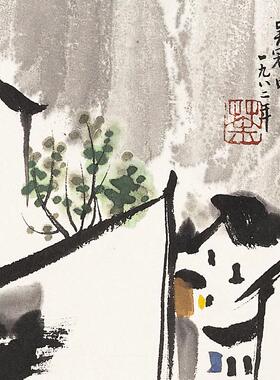吴冠中水墨画装饰画水乡风光小桥流水人家优雅字画茶馆餐室装饰画