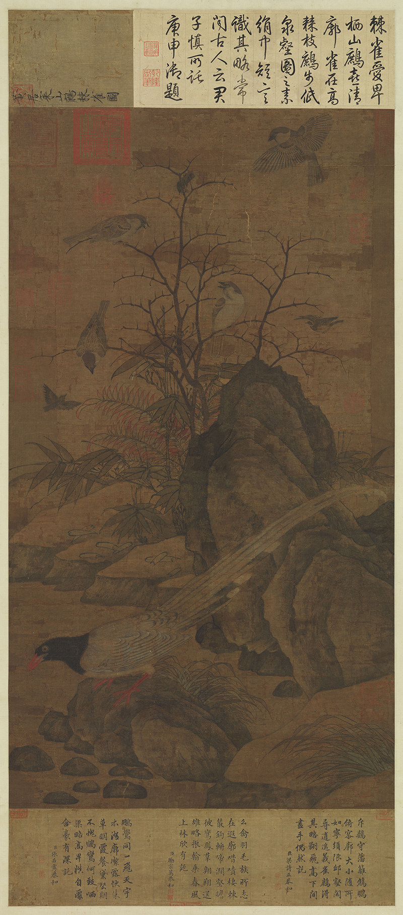 黄居寀山鹧棘雀图轴宋朝古代花鸟绘画装饰打印高清电子版图片素材