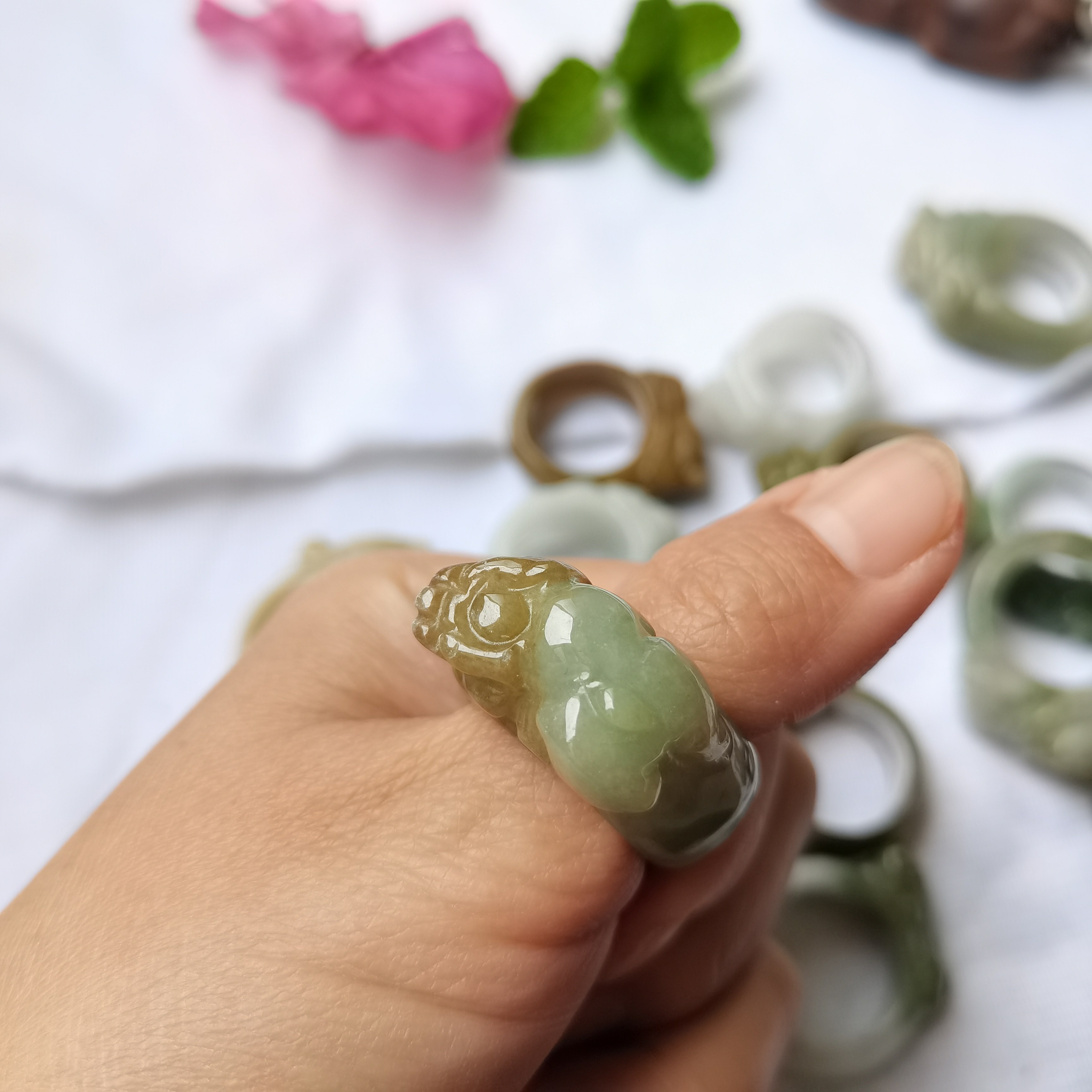 Burmese natural jade A-grade Pixiu ring for men and women, jade ring, jade ring