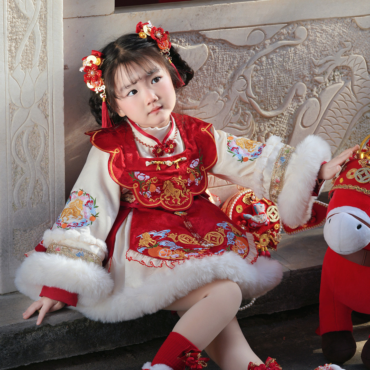 新款原创骏主吉祥女童连衣裙拜年服国风洛丽塔公主裙周岁春节年服,淘宝优惠券,粉丝福利购,淘宝优惠卷