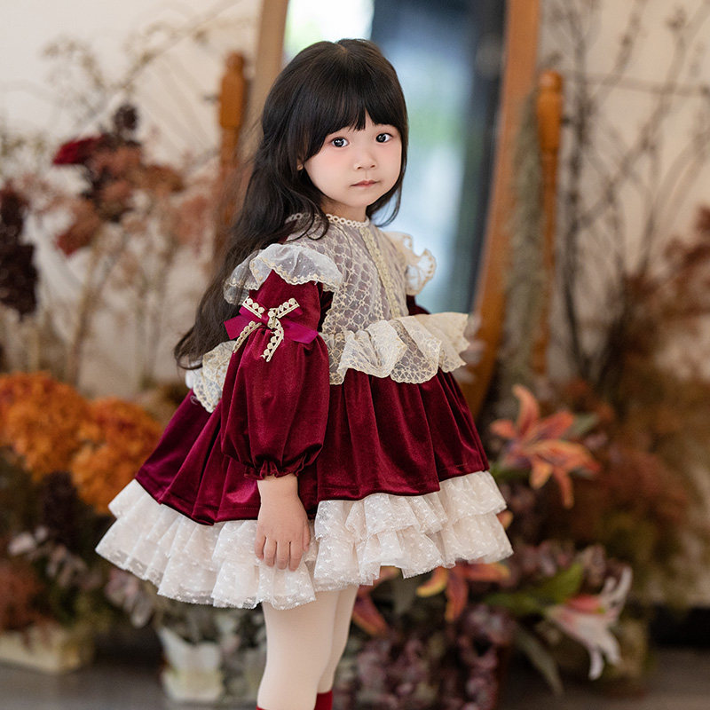 【秒杀】女童连衣裙裙子秋冬裙儿童酒红金丝绒周岁生日过年礼服,淘宝优惠券,粉丝福利购,淘宝优惠卷