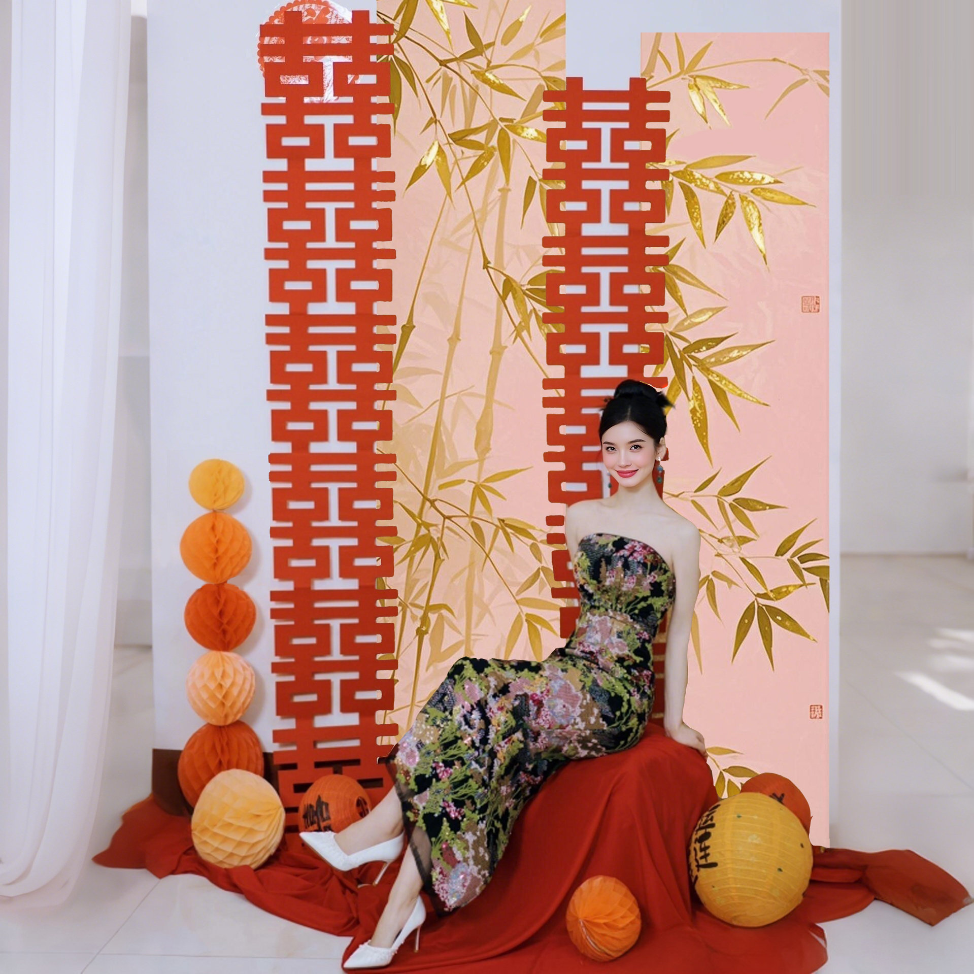 红绿丝竹挂布粉色满屏长喜字双喜帘婚房布置套装长条连喜背景墙婚,淘宝优惠券,粉丝福利购,淘宝优惠卷