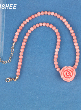 新中式玫瑰花肉粉原创设计渐变项链女复古宫廷高级感轻奢森系超仙
