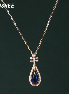 国潮琵琶吊坠锁骨链蓝宝石项链秋冬锆石装饰毛衣项链新款2024爆款