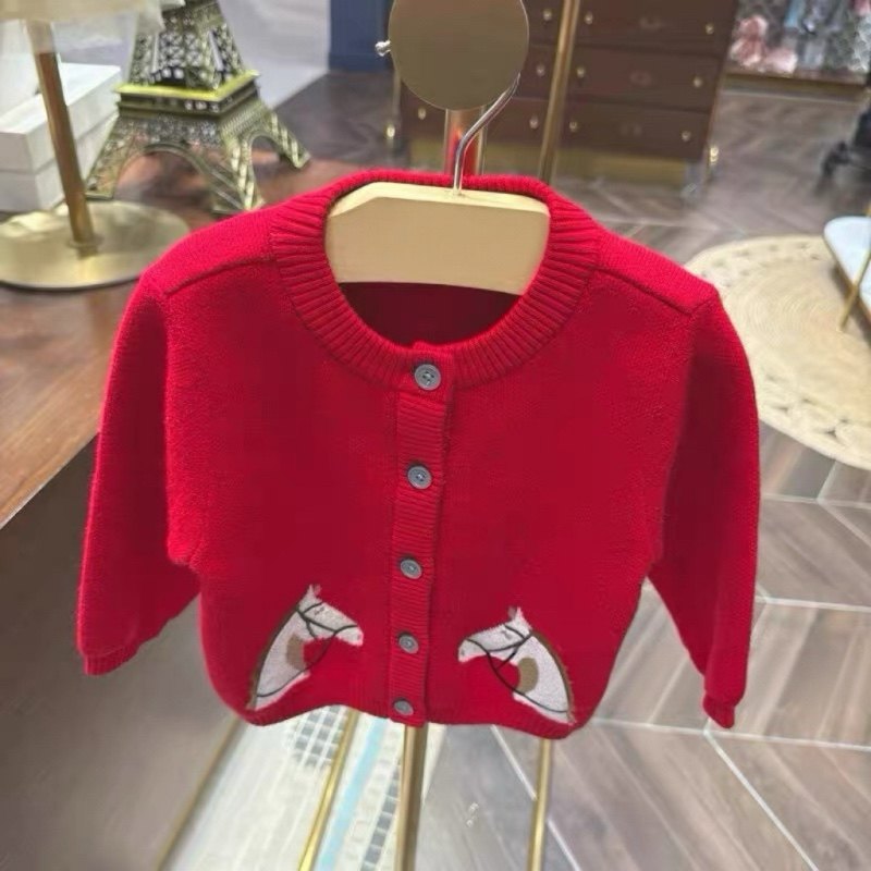 马年款韩国童装秋冬款男女童同款卡通羊毛衫毛线开衫新年红色毛衣,淘宝优惠券,粉丝福利购,淘宝优惠卷