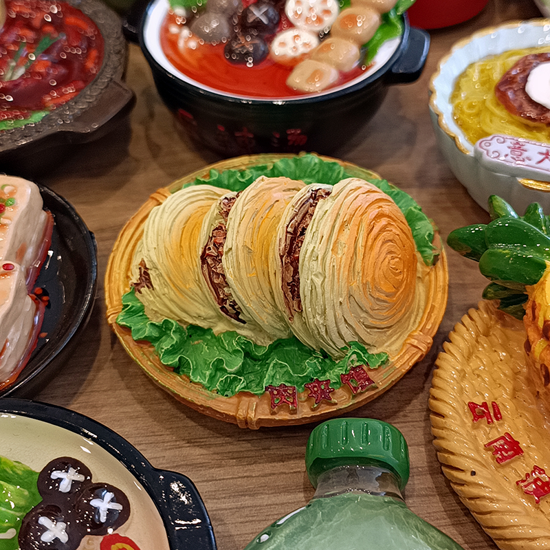 【买5赠1】创意立体地方特色小吃仿真树脂食物冰箱贴磁贴吸铁石 - 图1