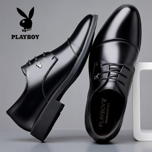 花花公子男鞋商务正装冬季新款男士皮鞋男真皮休闲内增高韩版婚鞋