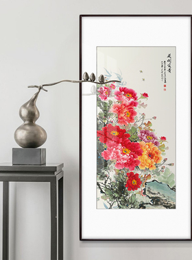 竖副牡丹图花鸟装饰画