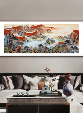 手绘国画真迹鸿运当头山水挂画客厅办公室新中式水墨背景墙装饰画
