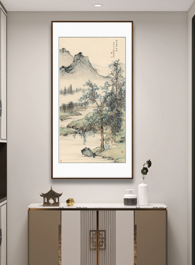 画国画山水画玄关装饰走廊过道背景墙竖版挂画高士论艺 简约禅意